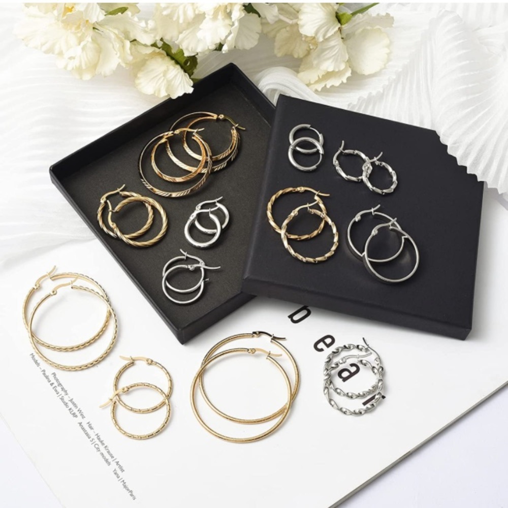12 Pairs Multicolor Hoop Earrings Set